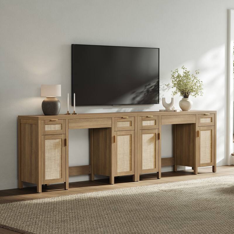 Multifunctional Rattan Vanity Desk with 3 Drawers - 1-Piece