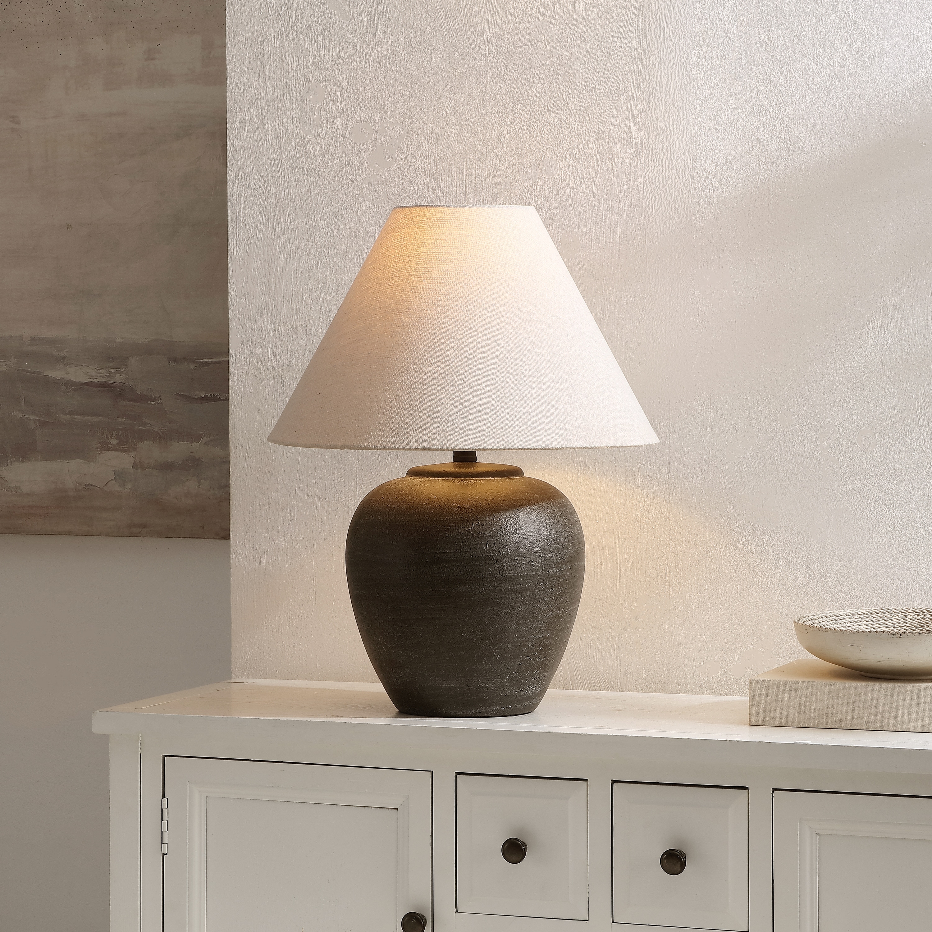 SAFAVIEH Lighting Lucila Rustic Linen Table Lamp, 22-Inch, Black - 17"W x 17"D x 22"H