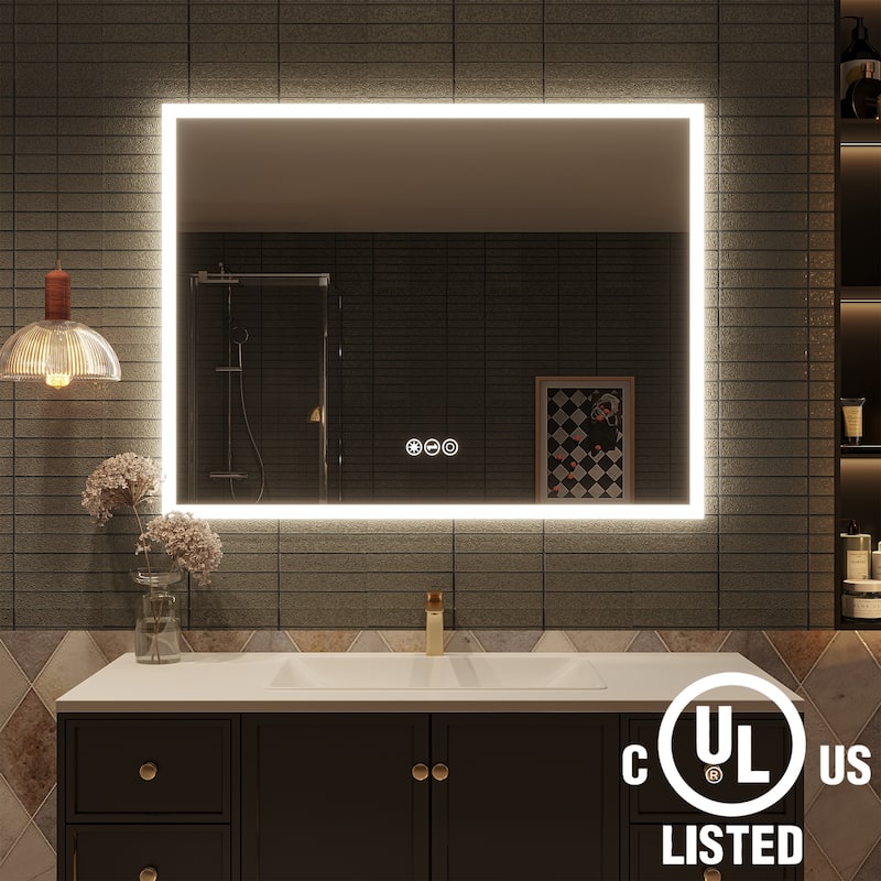 48 in. W x 36 in. H Large Rectangular Frameless LED Wall-Mounted Bathroom Vanity Mirror with Side Light-Emitting in Silver