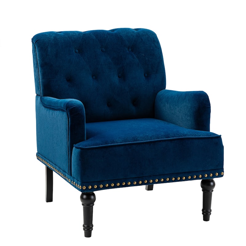 Geltrude Transitional Upholstered Button Tufted Club Chair with turned wooden Legs by HULALA HOME