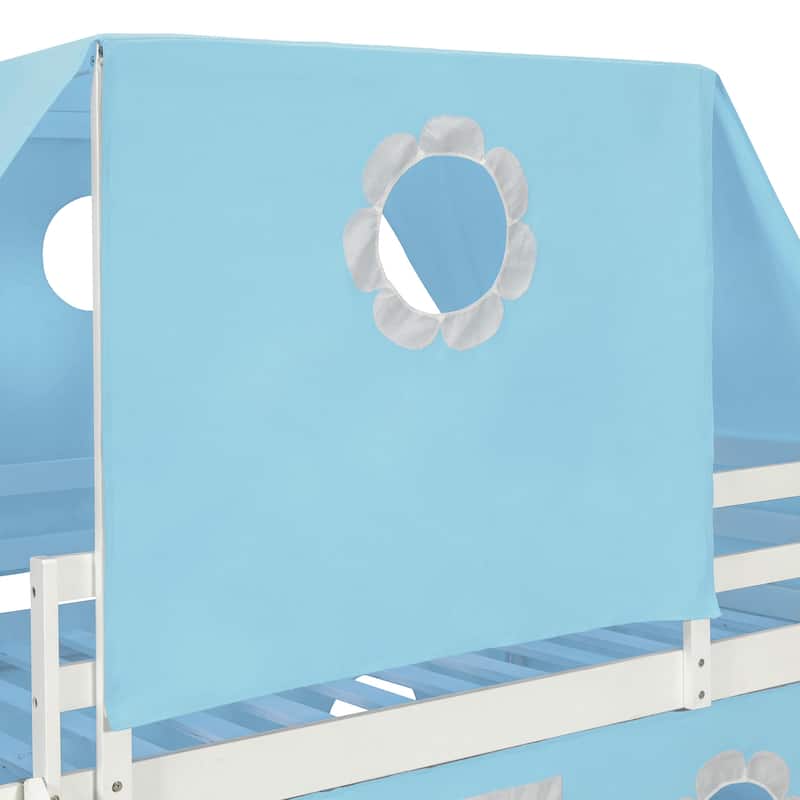 Kids Loft Bed Bed Castle-Shaped Bunk Bed with Slide and Safety Guardrail, Playhouse Bed with Tent & Tower Decor for Kids