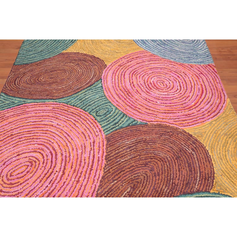 5'4x7'6 Hand Tufted Cotton Circle Medley Multi Color Cotton Area Rug Oriental Area Rug Pink, Gold Color - 5'4" x 7'6"
