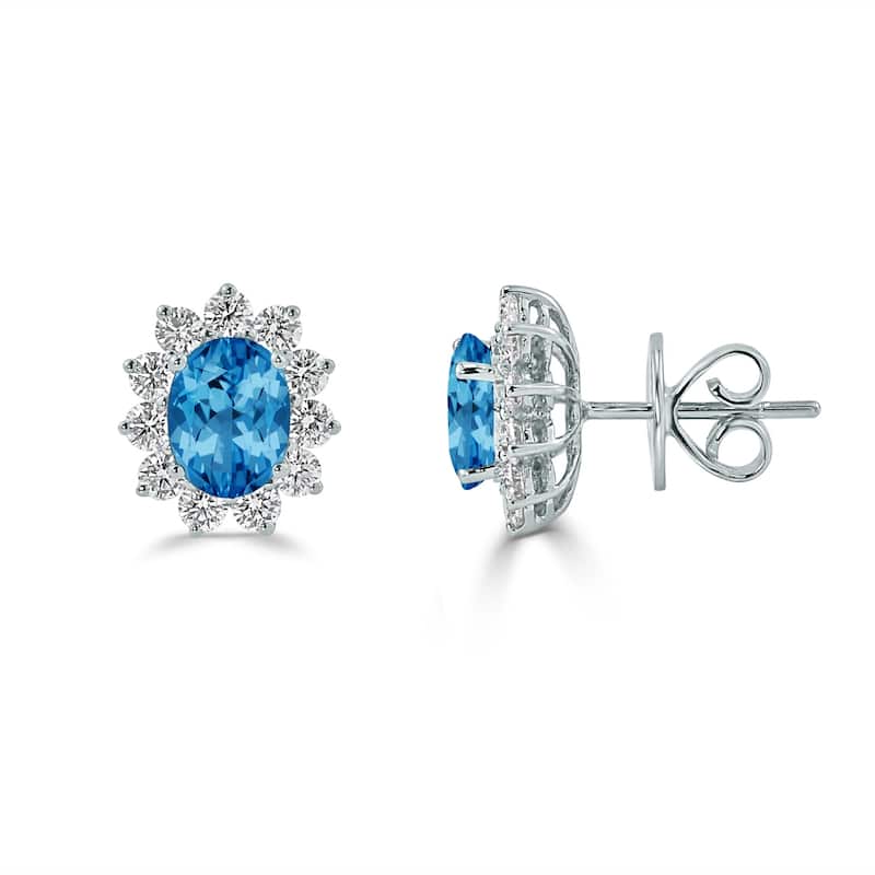 Auriya 3 1/5ct Iconic Oval-cut Blue Topaz Halo Diamond Stud Earrings 1 1/4ctw 18k Gold