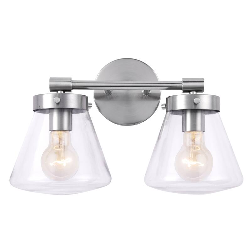 Glam Modern Farmhouse 2-Light Nickel Vanity Light - 15.3"L x 7.67"W x 10.1"H
