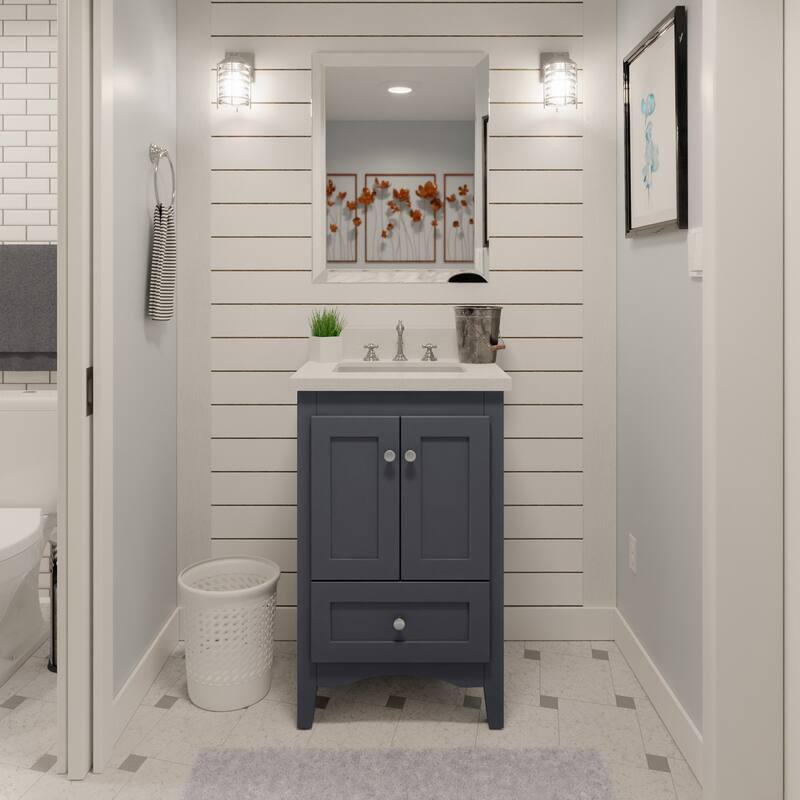 KitchenBathCollection Abbey 24" Bathroom Vanity with Quartz Top - Marine Gray
