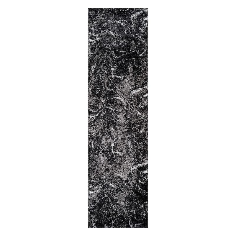 Abstract Marble Shag Rug - Anthracite Dark Gray - Plush Medium Pile, Durable with Jute Backing