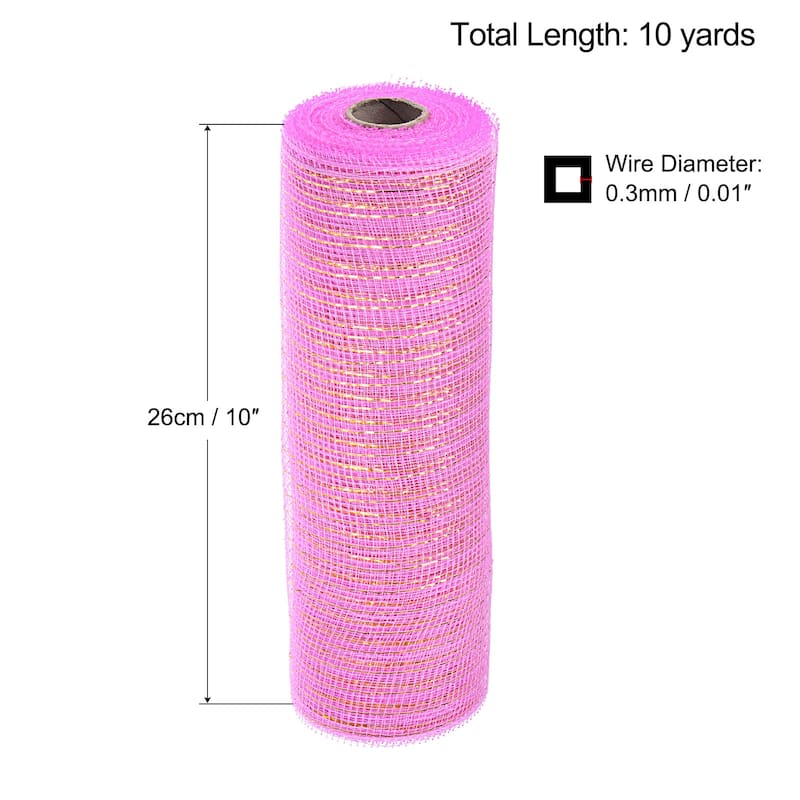1 Roll PP Burlap Mesh 10" x 10 Yard Tinsel Foil Stripe Wrapping Ribbon - Pink+Gold