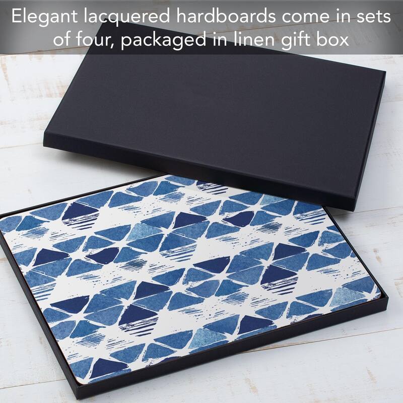 Indigo Closed Triangles Decorative Hardboard Placemats with Protective