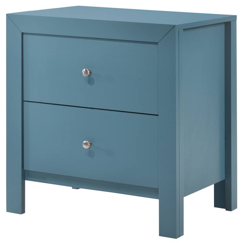2 Drawer Teal Nightstand, 25 Inch Classic Wood Bedside Table with Dovetail Drawers and Refined Style