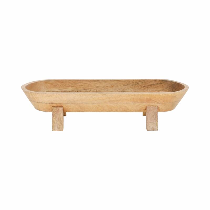 Handcrafted Wooden Oval Footed Accent Bowl for Home Decor-16" - 15.5"