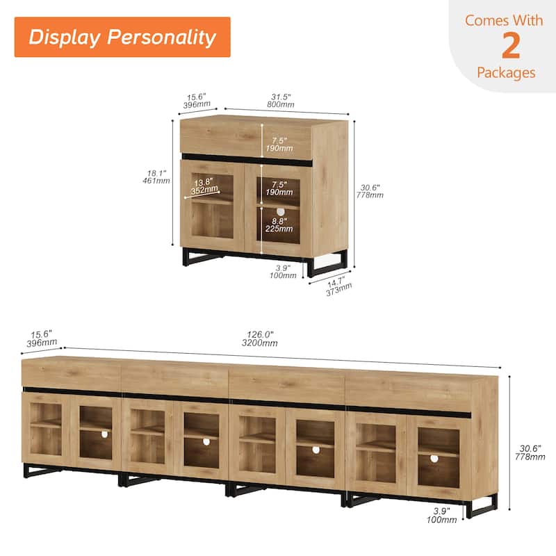 Modern Dresser With Glass Doors, Drawer, And Adjustable Shelf - Multifunctional Storage Cabinet For Living Room Or Bedroom