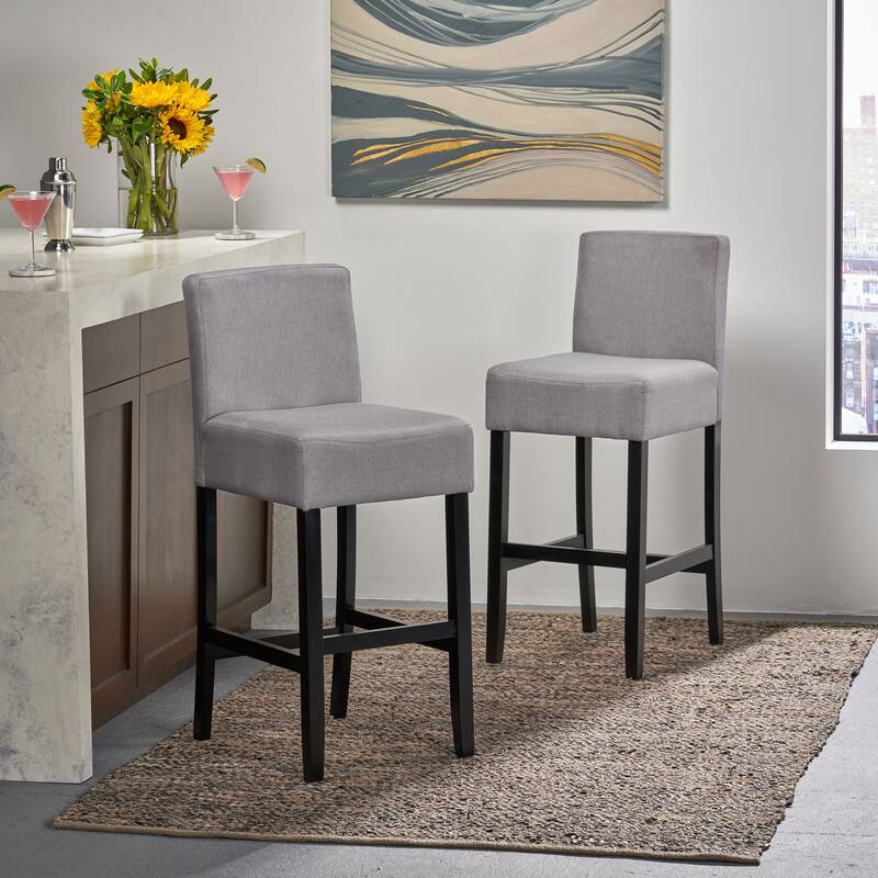 Leather Bar Chair Set of 2, Cafe Counter Stool with Back Upholstered Dining Chair, Solid Wood Legs, Kitchen Bar Furniture - LIGHT GREY