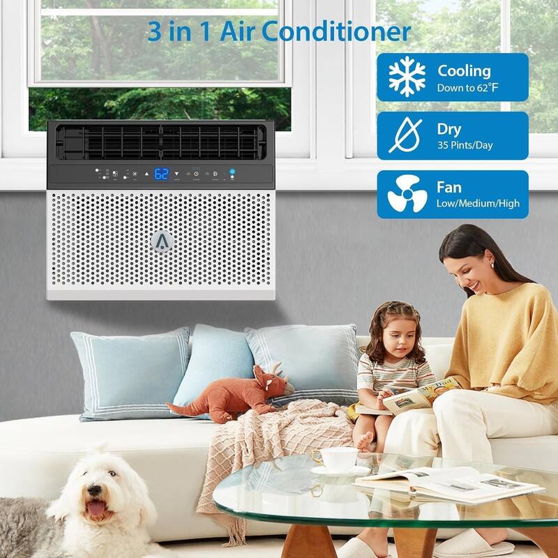 8,000 BTUs Window Air Conditioner, U-Shaped Adjustable Depth, Ultra Quiet, Window AC Unit with Washable Filter