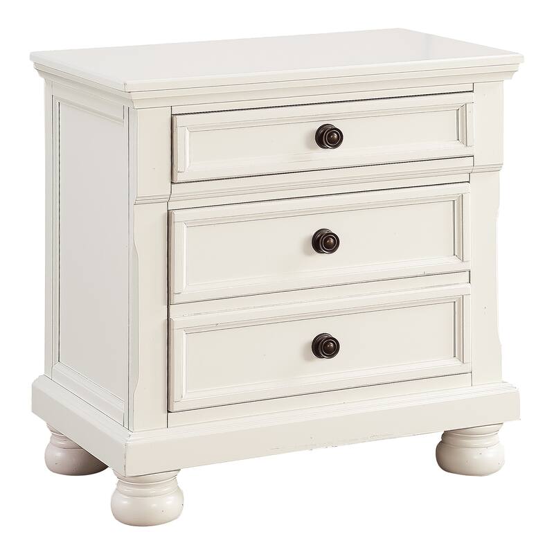 White Finish Nightstand, Bun Feet, Hidden Drawer, Casual Transitional Bedside Table