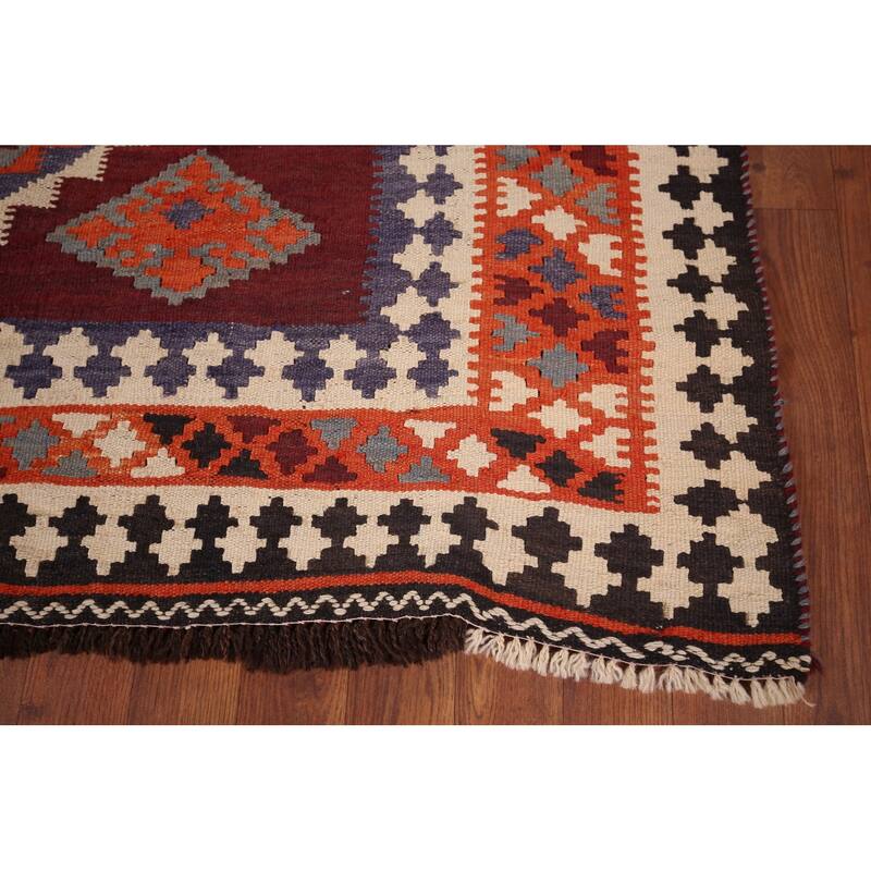 Geometric Kilim Qashqai Persian Area Rug Flatweave Wool Carpet - 5'1"x 7'3"