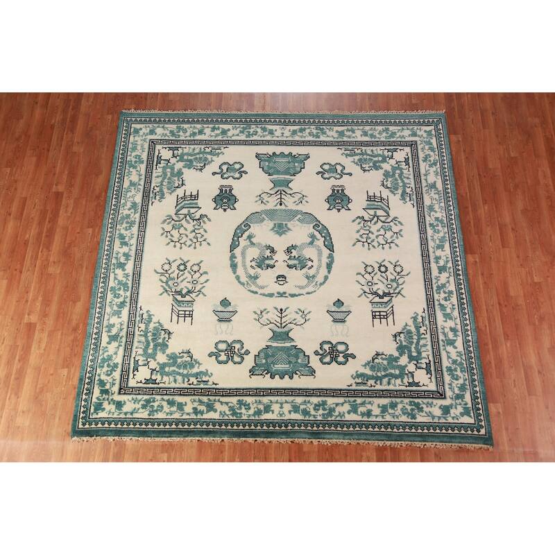 Art Deco Oriental Square Rug Handmade Wool Carpet - 8'1" x 7'11"