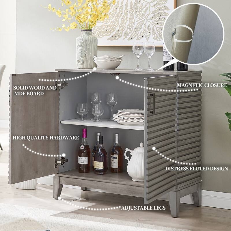Morden Fort Wood Sideboard Storage Buffet Cabinet with 3D Stripes Doors