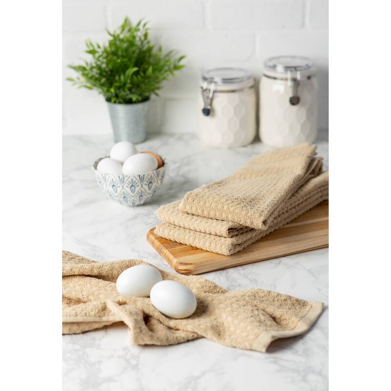 DII Solid Terry Waffle Dishtowel Set of 4