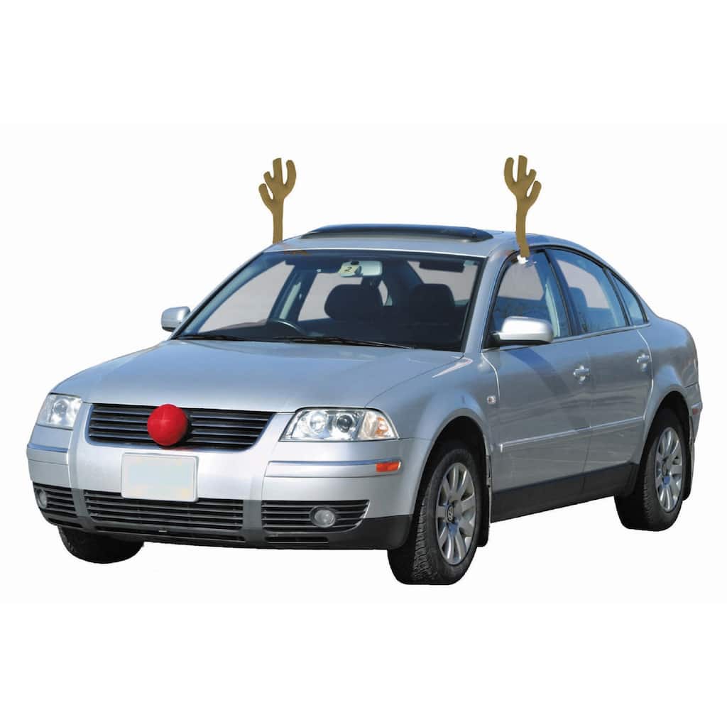 19" Brown and Red Reindeer Christmas Car Decorating Kit - Universal Size