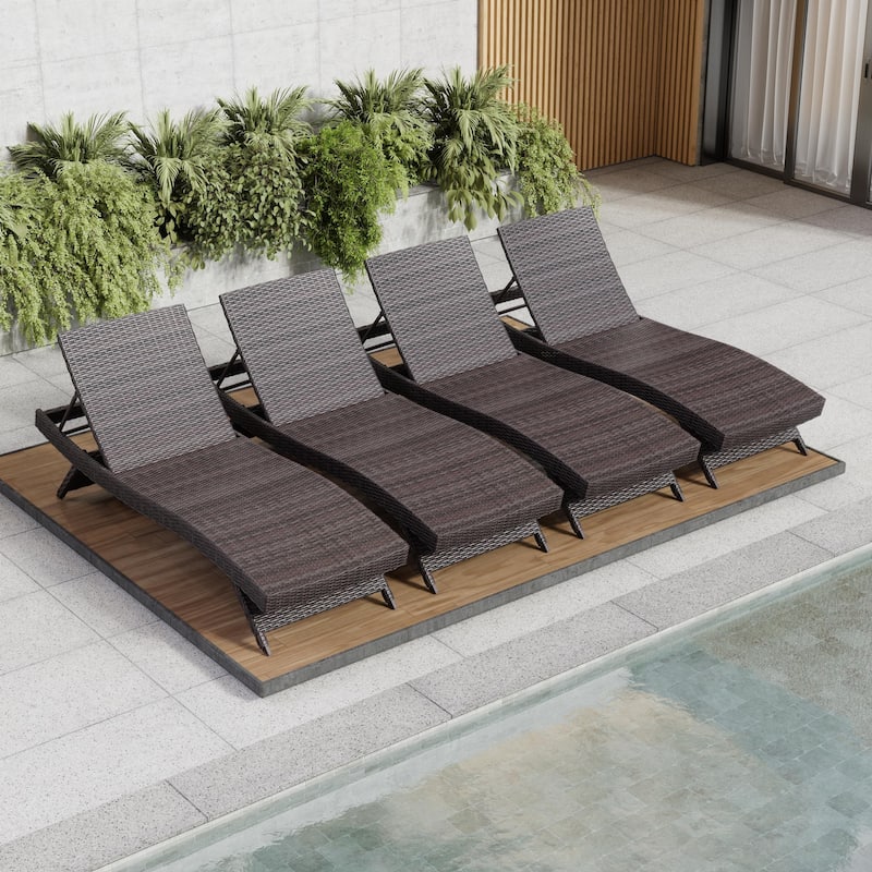 Empyrean Chaise Lounge Chair, Weather-resistant and sturdy, Outdoor Chair with Reclining Backrest - 78.75" x 26" x 38" - Brown - Set of 4