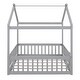 preview thumbnail 4 of 7, Gray Full Size Wood Bed House Bed Frame with Fence for Kids