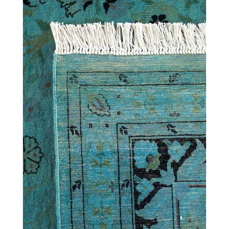 Overton Hand Knotted Wool Vintage Inspired Modern Contemporary Overdyed Blue Area Rug - 9' 0" x 12' 0"
