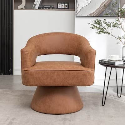 SEYNAR Modern PU Leather 360 Degree Swivel Accent Barrel Chair