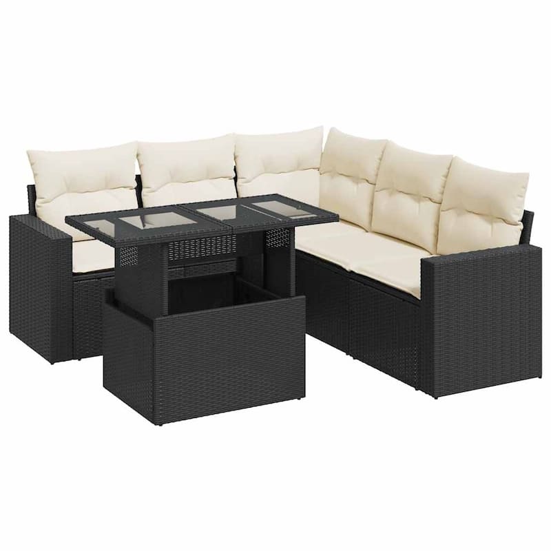 vidaXL Patio Sofa Set with Cushions Outdoor Furniture 6 Piece Poly Rattan