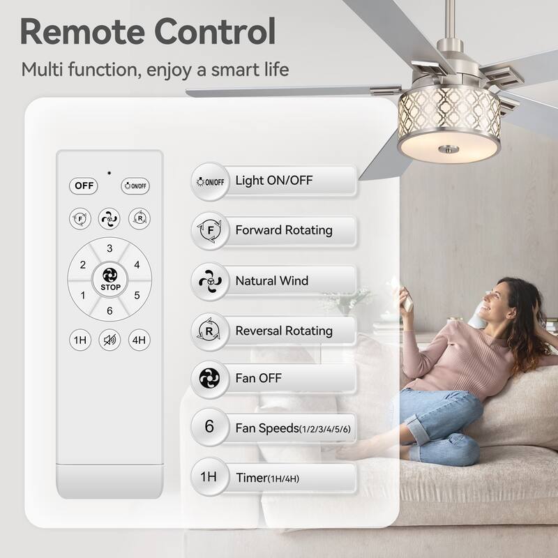 52-inch Reversible 5-Blade Fandelier Ceiling Fan with Light and Remote