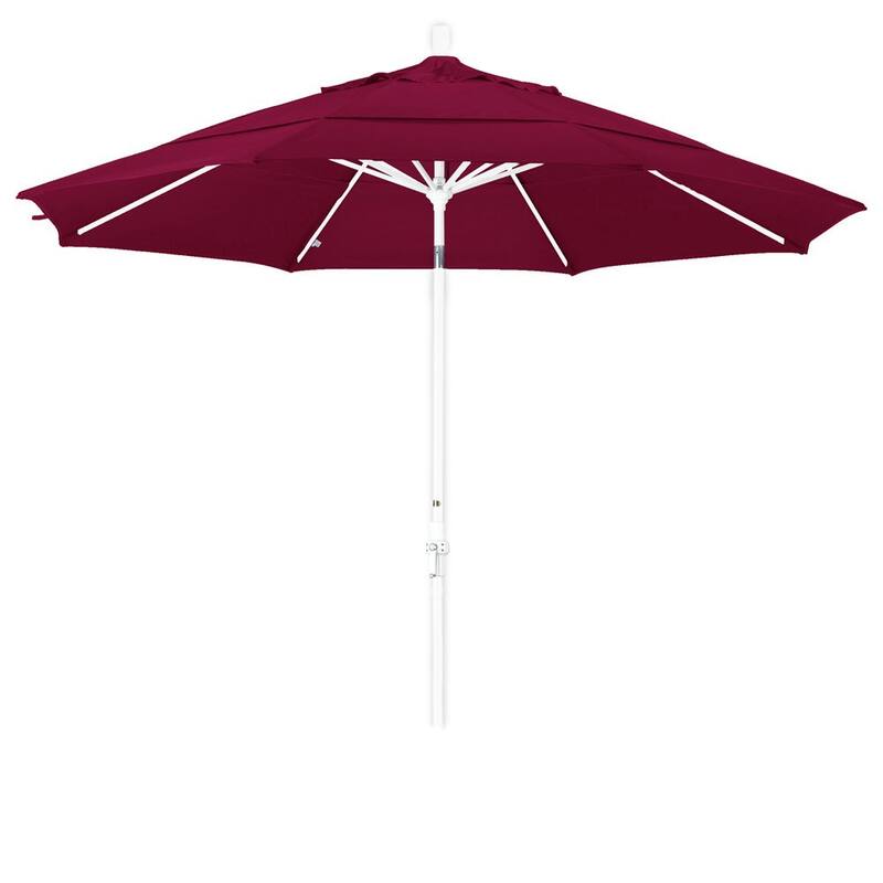 California Umbrella 11' Rd. Aluminum Patio Umbrella, Crank Lift, Collar Tilt, Dbl Wind Vent, White Finish, Pacifica Fabric