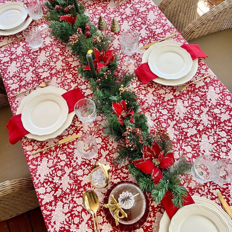 Square tablecloth - Red and white Carmen