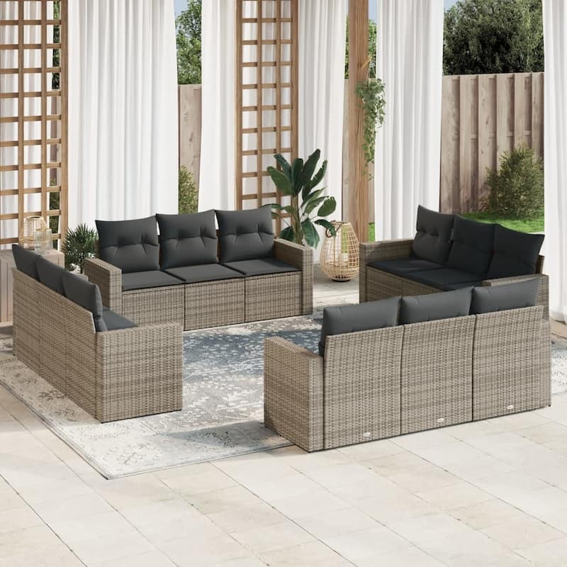 vidaXL Garden Sofa Set Grey PE Rattan Large Modular Garden Sofa Set - 24.4 x 25.8 x 27.2