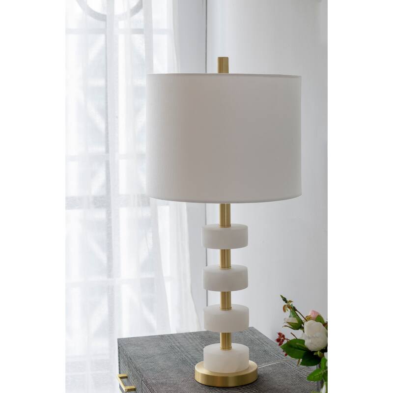 13x13x26" Marble Table Lamp with a white fabric drum shade