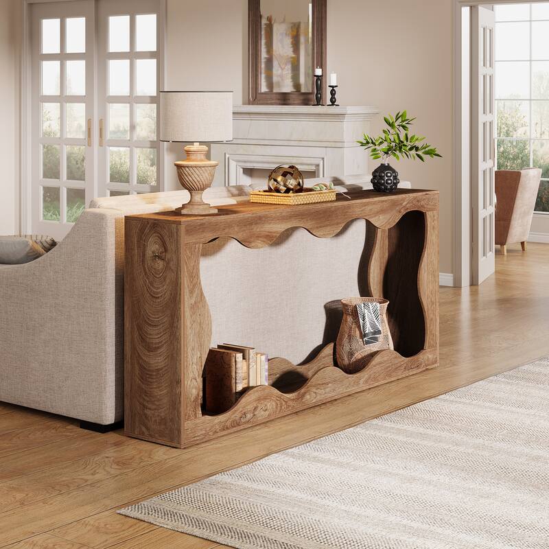 Farmhouse Console Table, 63-inch Scalloped Console Table for Living Room