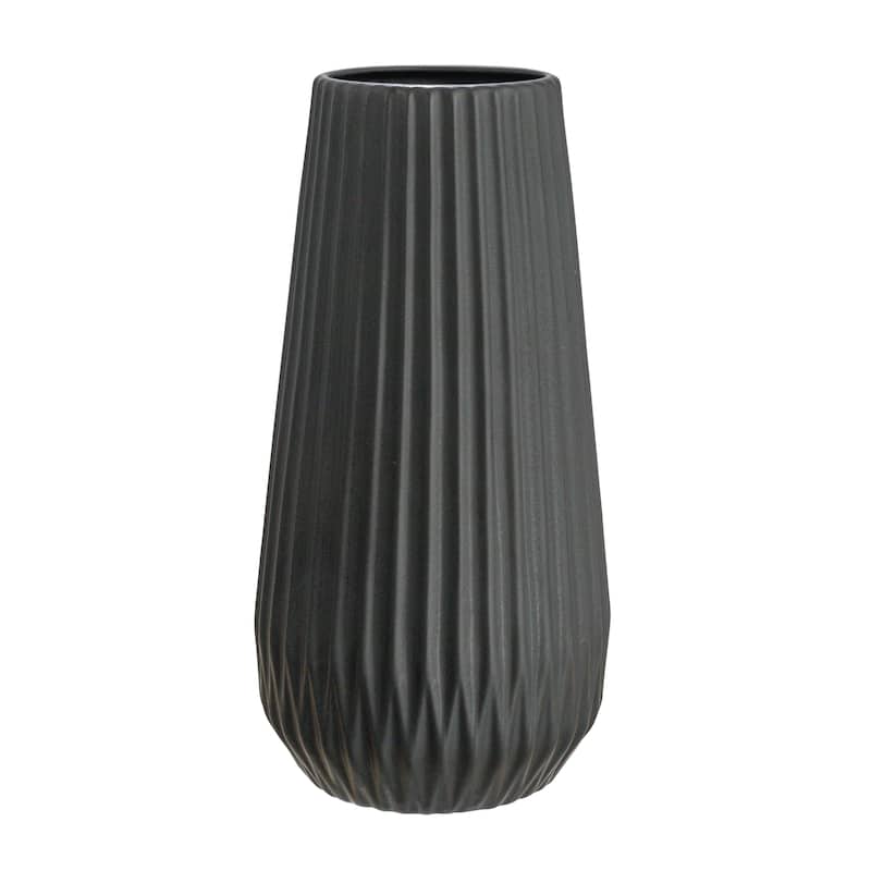 Stoneware Fluted Vase with Embossed Lines - 5.5"L x 5.5"W x 11.4"H
