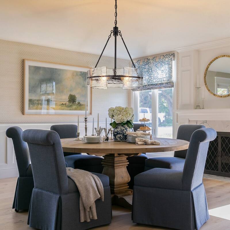 Dimmable Large Drum Glass Chandelier for Dining Room High Ceiling Living Room