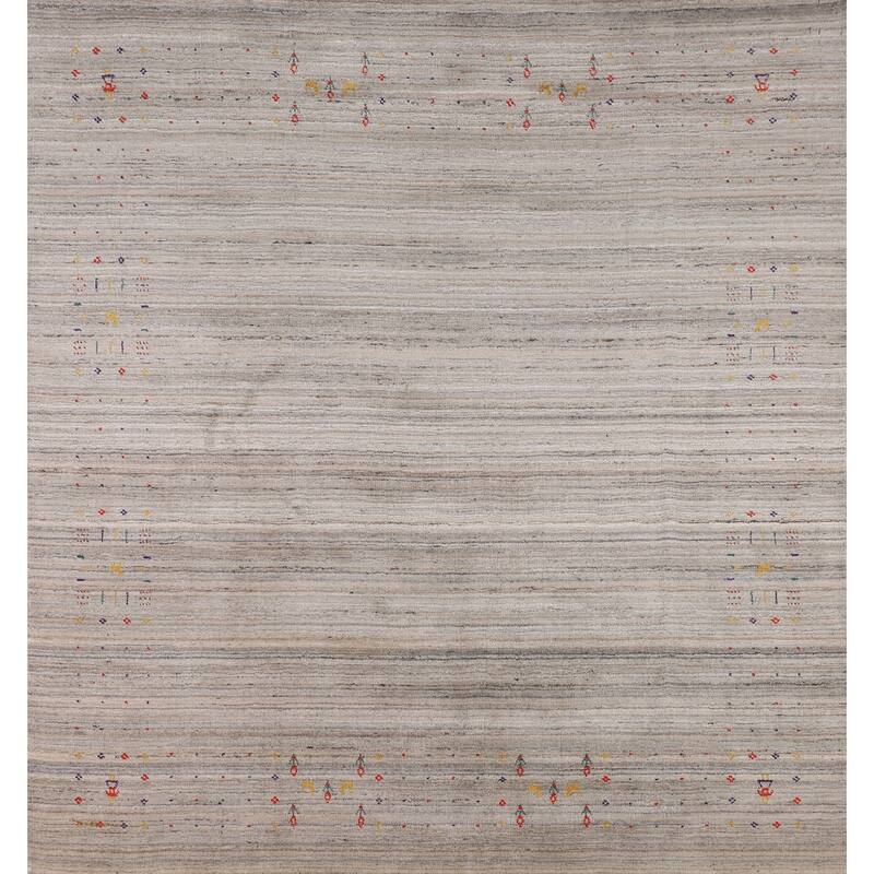 Earth Tone Gabbeh Square Area Rug Hand-Knotted Oriental Wool Carpet - 7'10" X 8'0"