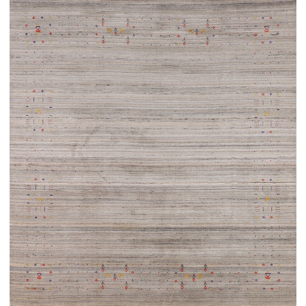 Earth Tone Gabbeh Square Area Rug Hand-Knotted Oriental Wool Carpet - 7'10" X 8'0"