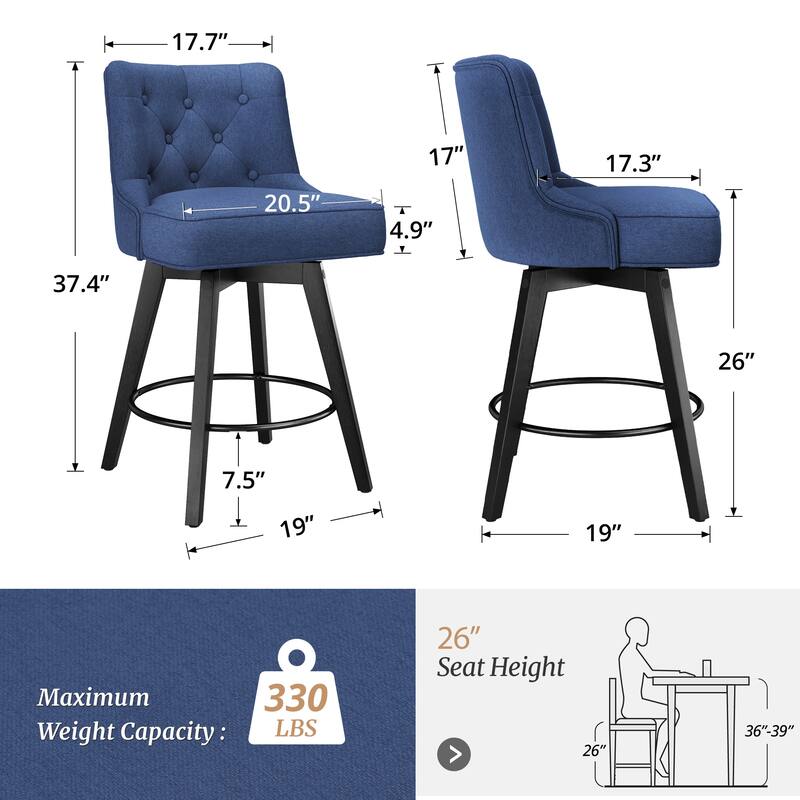 Modern 26 in. Barstool Counter Height Stool Upholstered Swivel Bar Stool with Back