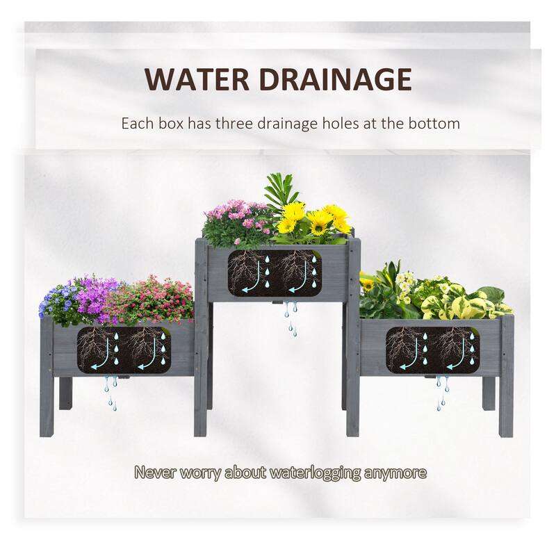 Outsunny 73" x 18" x 32" 3 Tier Raised Garden Bed w/ Three Elevated Planter Box, Freestanding Wooden Plant Stand