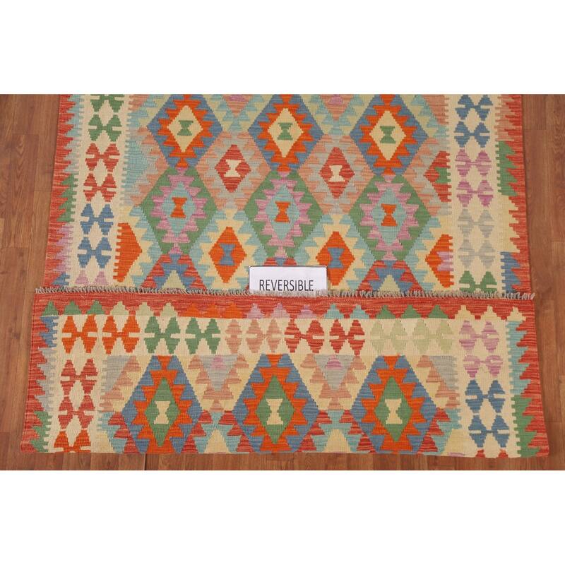Hand Woven Oriental 100% Wool Carpet Southwestern Geometric Multi-Colored Kilim Area Rug - 6' 5'' X 5' 2''