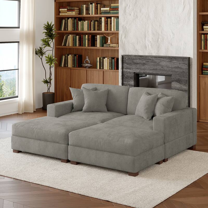 Oversized Chenille Modular Sectional Sofa Conversation Set with 2 Ottomans