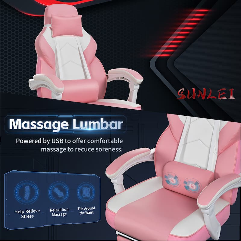 Futzca Gaming Chair PU Leather Office Chair with Headrest, Footrest & Massage Lumbar Support