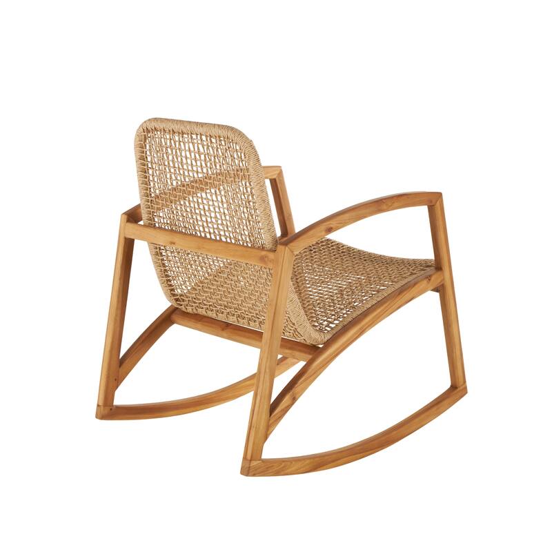 Plastic Rattan Handmade Woven Rectangular Accent Chair with Teak Frame - Light Brown - Roche River Decor - 24"W x 24"L x 34"H