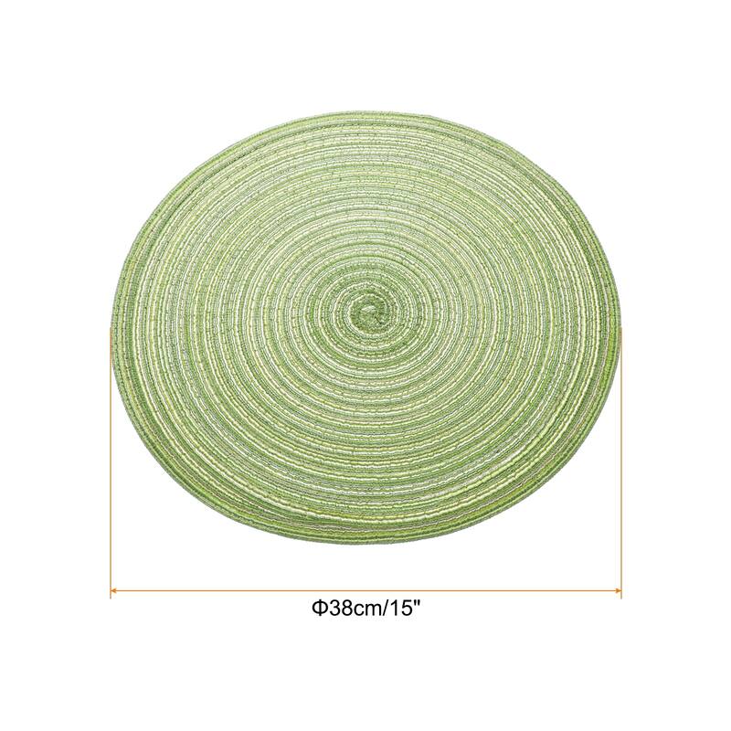4pcs Round Braided Placemats Non-Slip Washable Round Table Mats - Green - 15"