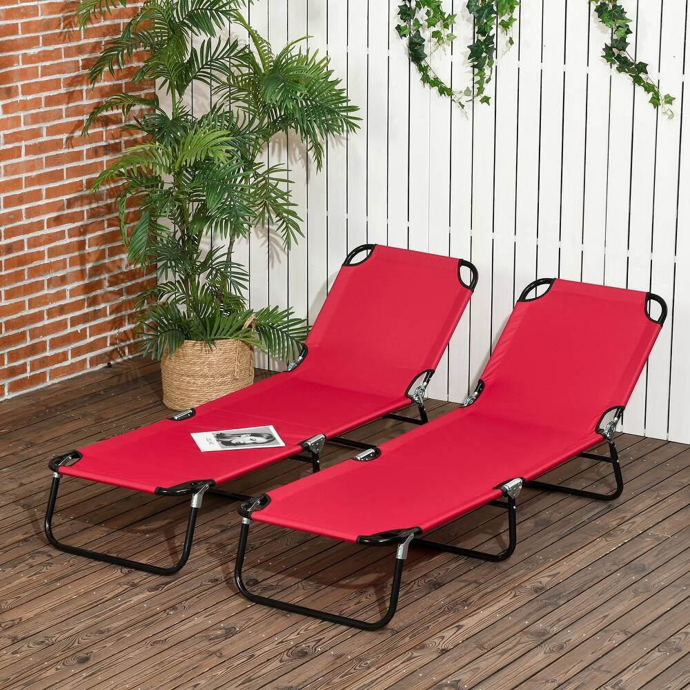 Outsunny Folding Chaise Lounge Pool Chairs, Set of 2 Outdoor Sun Tanning Chairs, Five-Position Reclining