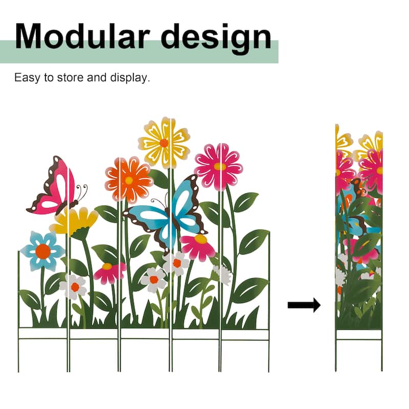 Glitzhome 40"H 5 Pieces Metal Flowers Silhouette Yard Stake