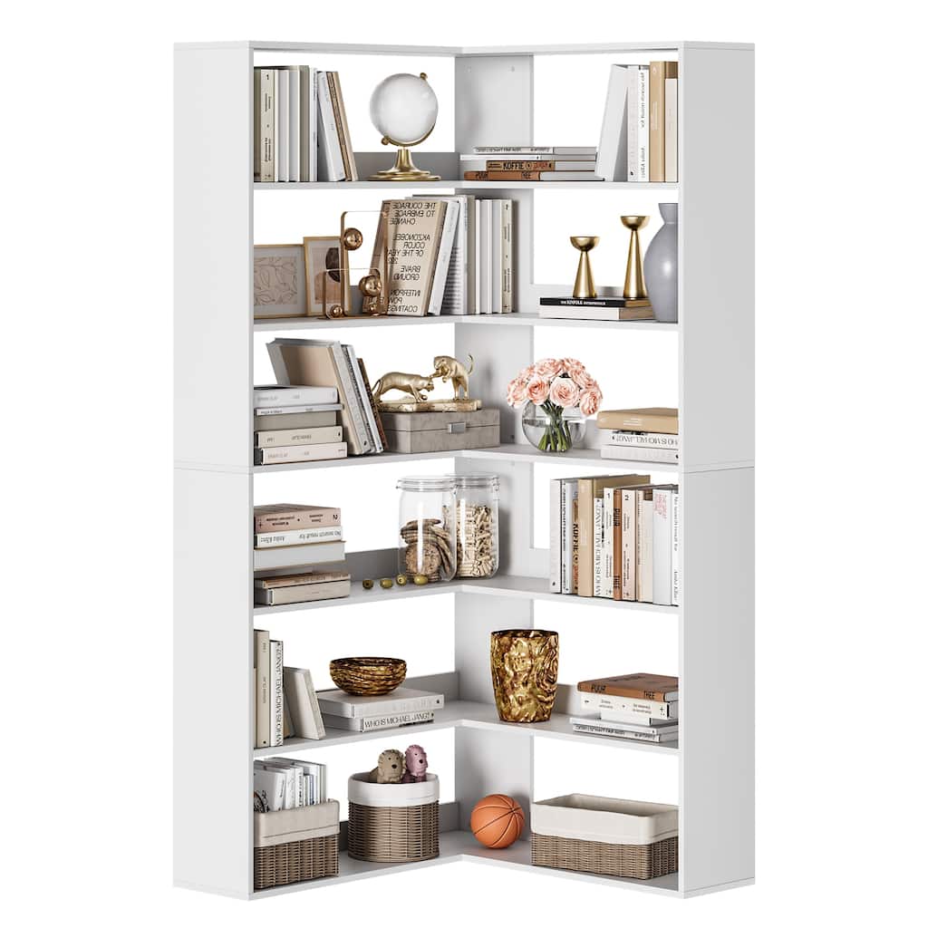 71 inches Corner Bookcase, 6-Tiers L-Shaped Bookshelf