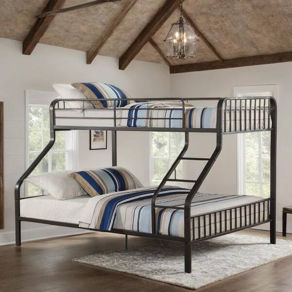 slide 2 of 10, Twin XL/Queen Bunk Bed w/22+22 Slat System & Built-in Ladder Black