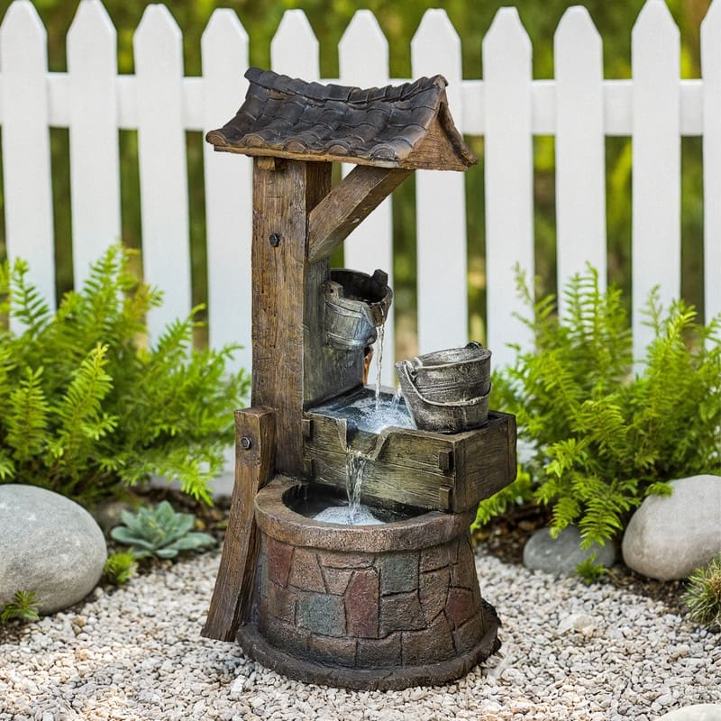 Vbal Rustic Well Pump & Bucket Water Fountain with LED Lights